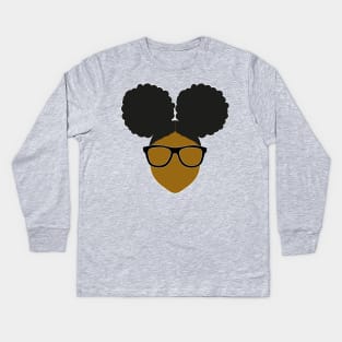 Black Nerd Blerd Afro Puffs Kids Long Sleeve T-Shirt